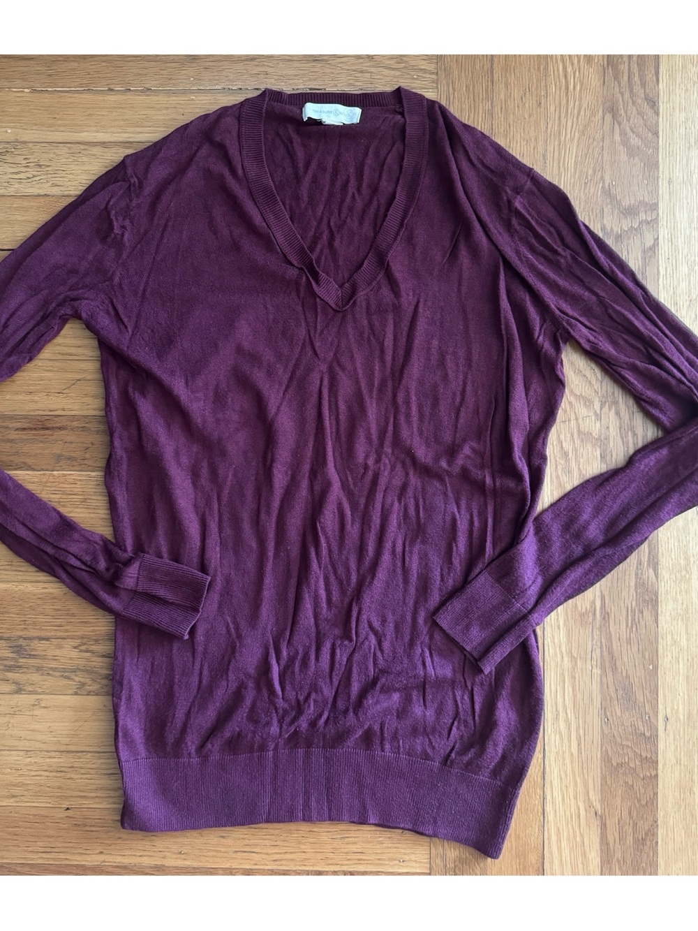 Treasure & Bond V-Neck Long Sleeve Sweater - Plum